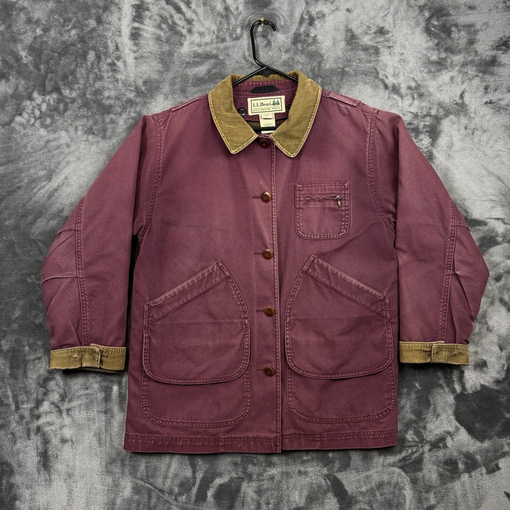 L.L. Bean Field Coat Jacket Womens M Plum Burgundy Plaid Lined Canvas Barn Chore - Picture 4 of 11